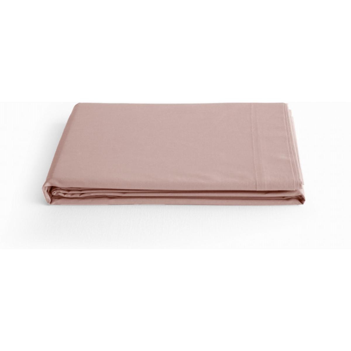 Drap plat percale pur coton peigné longues fibres 80 fils/cm² Vent du sud - Rose - 240 x 300 cm pour lit 2 places