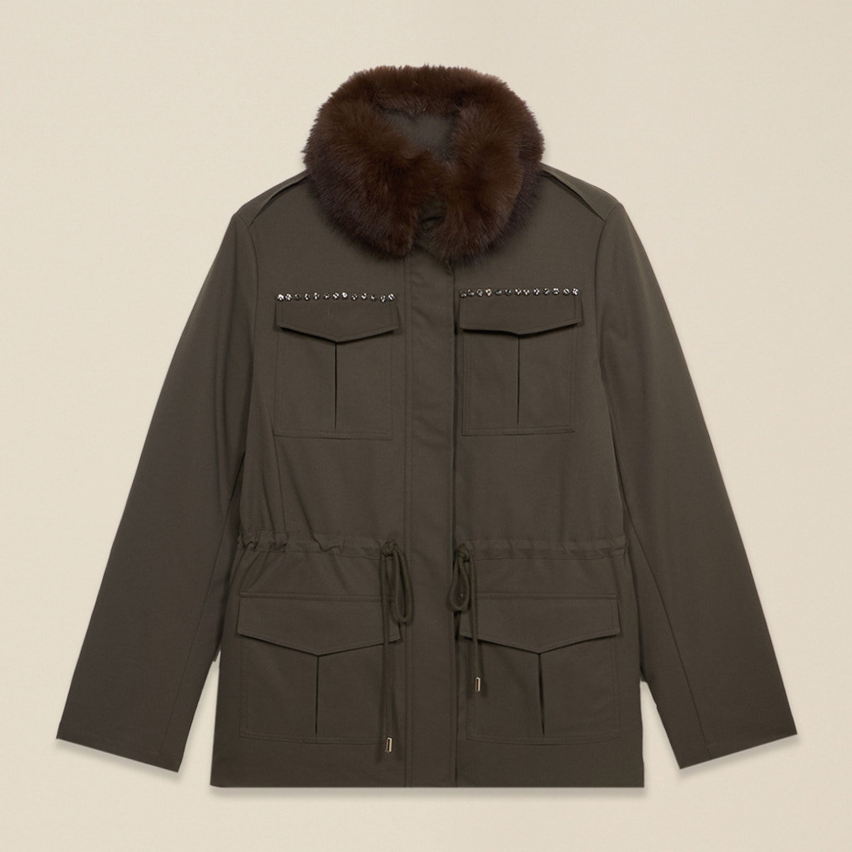 Oltre - Parka in drill misto cotone con borchie - Verde militare