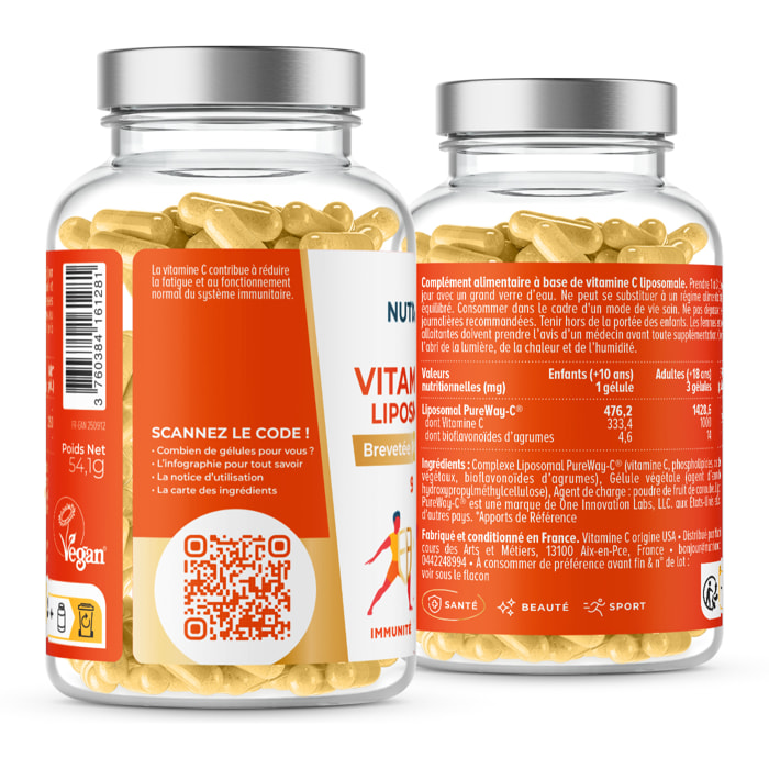 Nutri&Co Vitamine C Liposomale - PureWay-C® hautement biodisponible - Immunité et Tonus - 90 gélules vegan