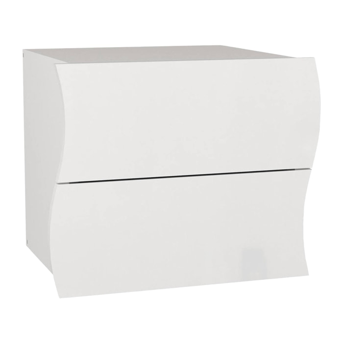 Comodino Thanatos, Tavolino da notte con 2 cassetti, Mobiletto per camera da letto, 100% Made in Italy, cm 50x40h41, Bianco lucido