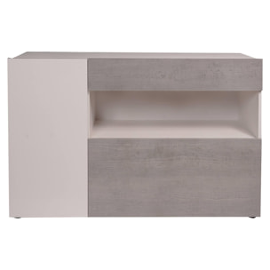 Credenza moderna a 2 ante e 1 cassetto, Madia con scaffali e ripiani, Mobile da soggiorno Porta TV, cm 130x41h81, colore Bianco Lucido e Cemento