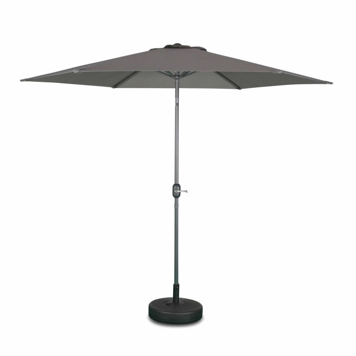 Parasol droit rond Ø300cm - Touquet Gris - mât central en aluminium orientable et manivelle d'ouverture