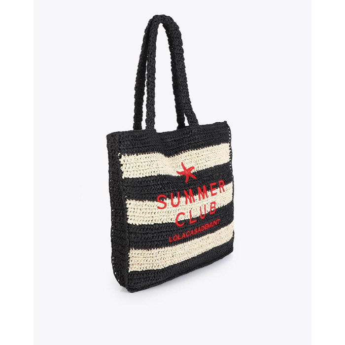 Borsa effetto rafia a righe con ricamo 3D