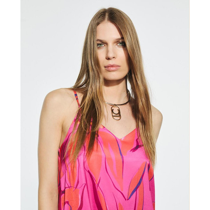 Abito in Raso con Spalline Stampato