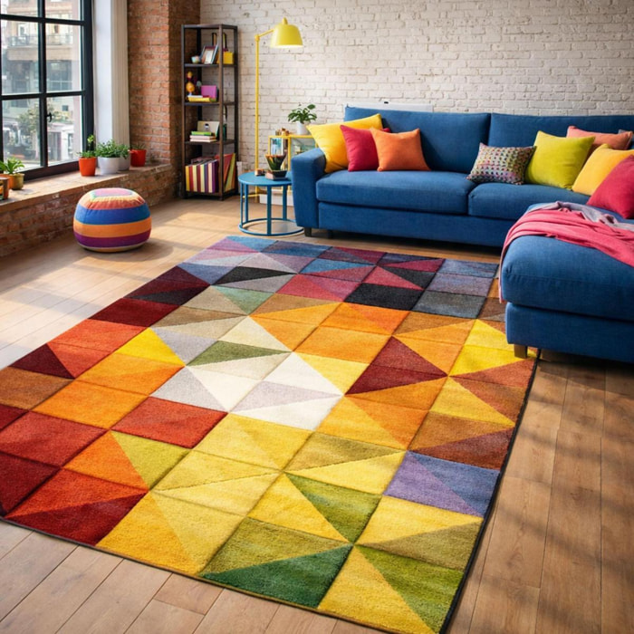 Tapis géométrique Dudi aux motifs géométriques multicolores