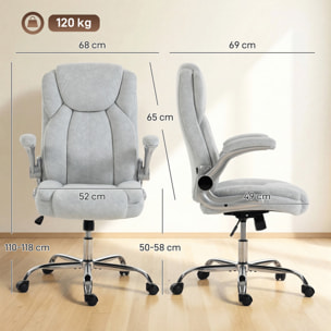 Silla de escritorio Ergonómica, Silla de Oficina con Respaldo Alto, Reposabrazos Abatibles, Asiento con Muelles, Altura Ajustable, Función Basculante, Tapizado en Terciopelo, Crema
