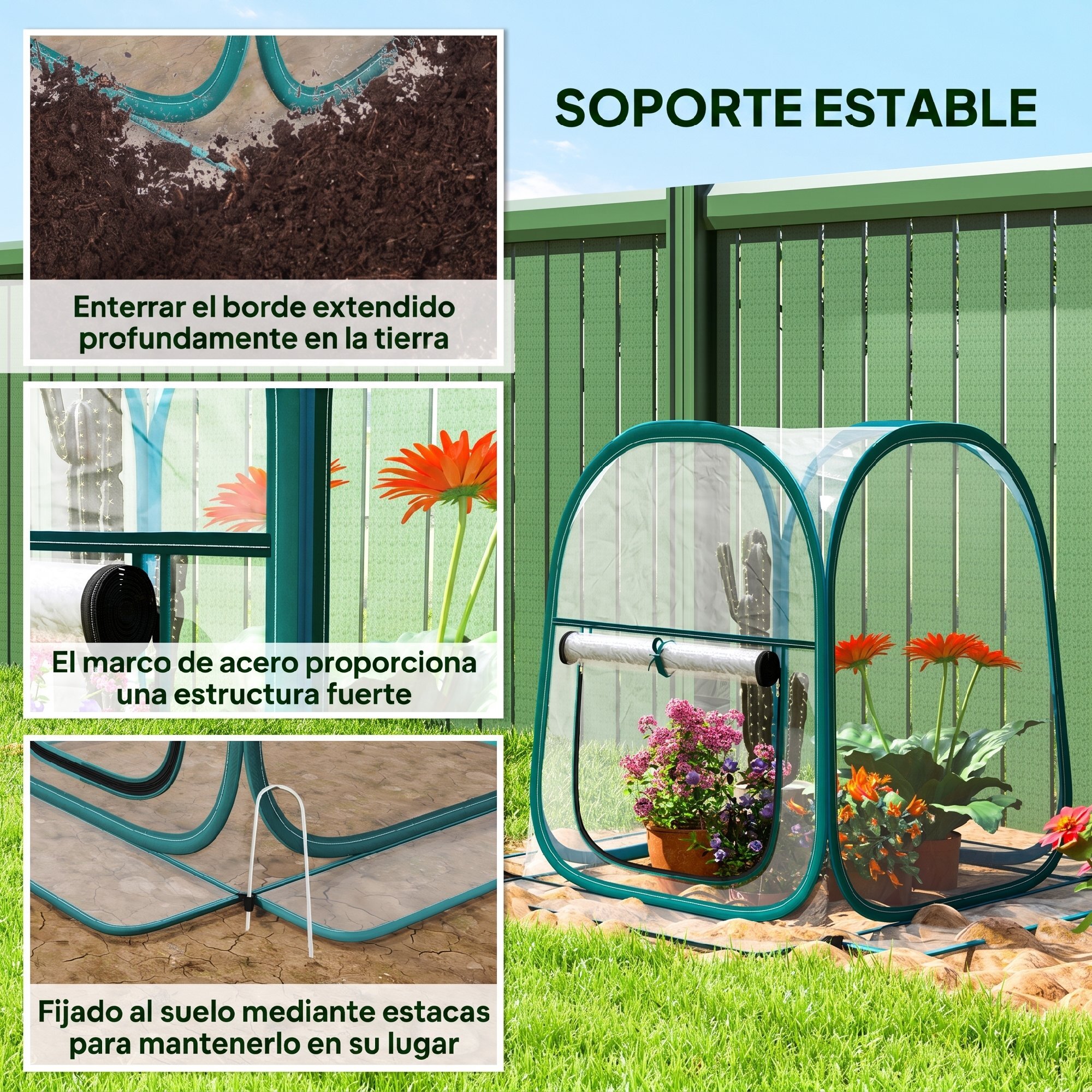 Mini Invernadero Plegable Pop-up, Invernadero Exterior Transparente con Puerta Enrollable y Cubierta de Plástico, Contraviento, para Cultivar Plantas, Flores, 70x70x80 cm, Transparente