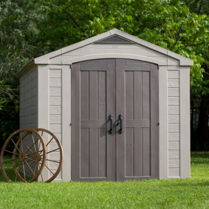Factor 8x11 - Casetta da Giardino 256,50x243x331,50 cm 2 Ante per deposito attrezzi finitura effetto legno in Resina Beige
