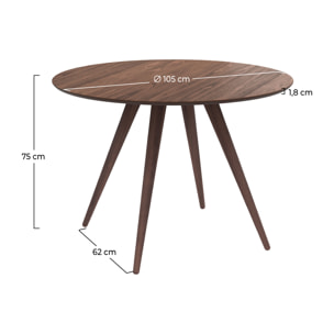 Table ronde 4 personnes en bois foncé finition noyer D105 cm - Liwa