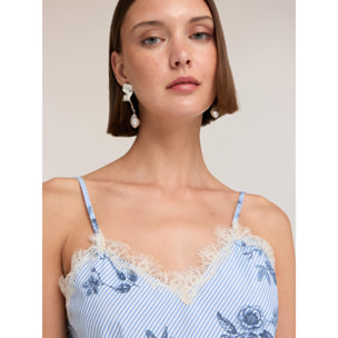 Motivi - Top de rayas con encaje y estampado floral - Light - blue
