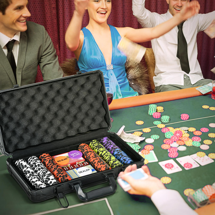 Mallette pro de poker coffret pro poker 300 jetons 2 jeux cartes 5 dés 3 boutons aluminium noir