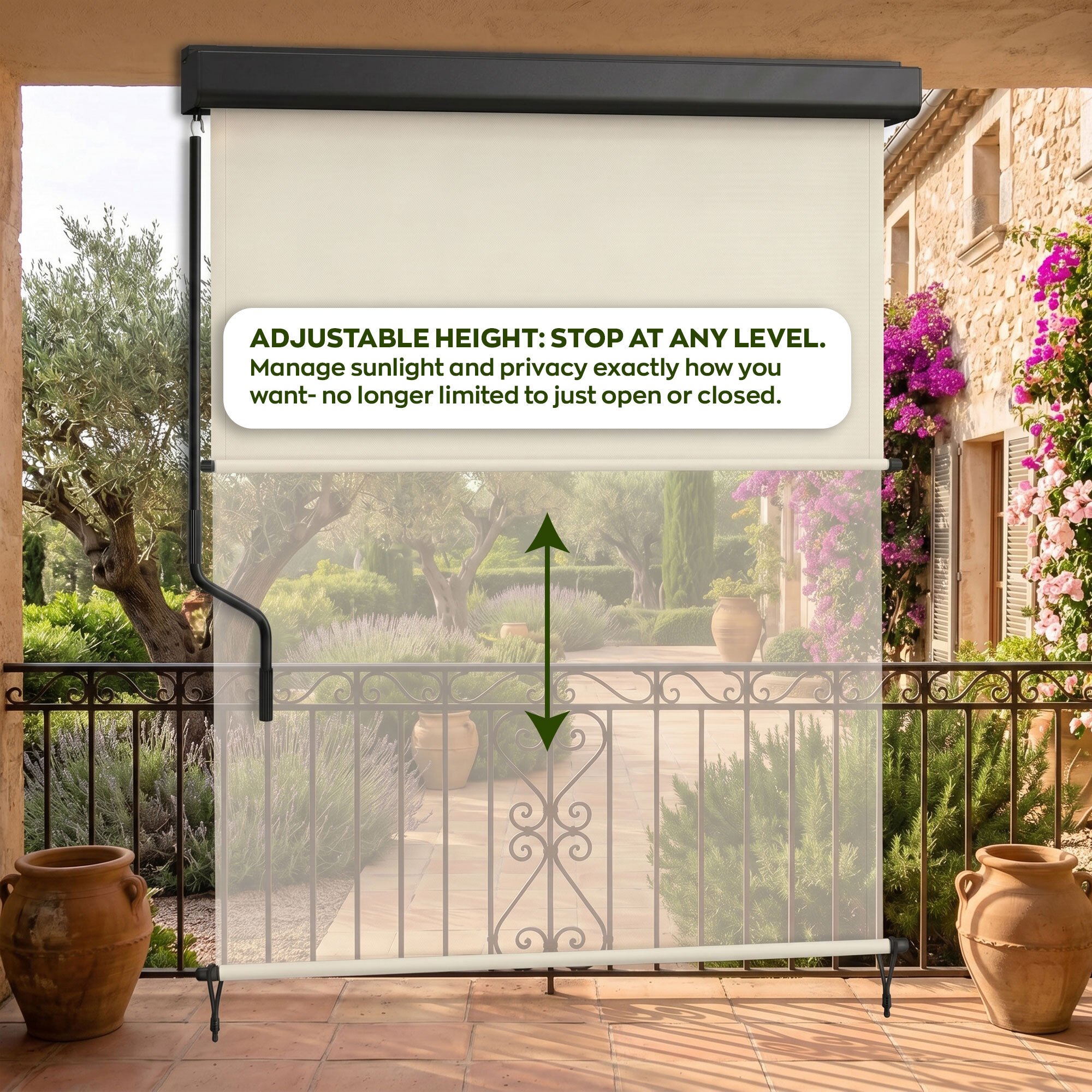 Maki - Tenda da sole verticale manuale a caduta 180x250 cm impermeabile per interno esterno in alluminio beige