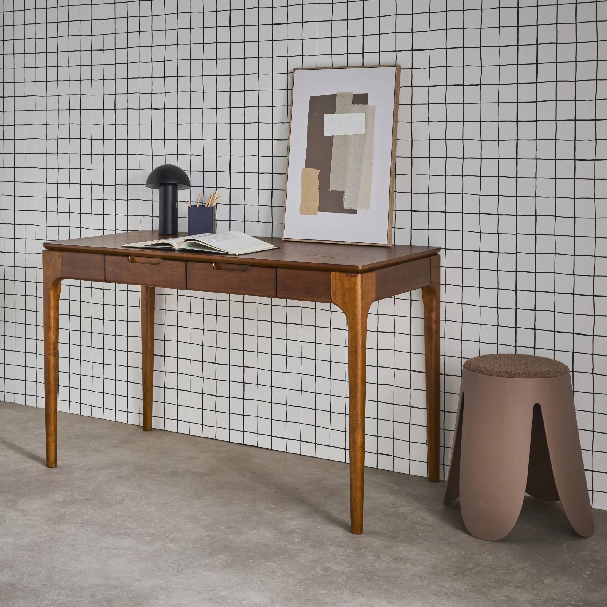 Bureau bois d'hévéa placage frêne 2 tiroirs ALIENOR