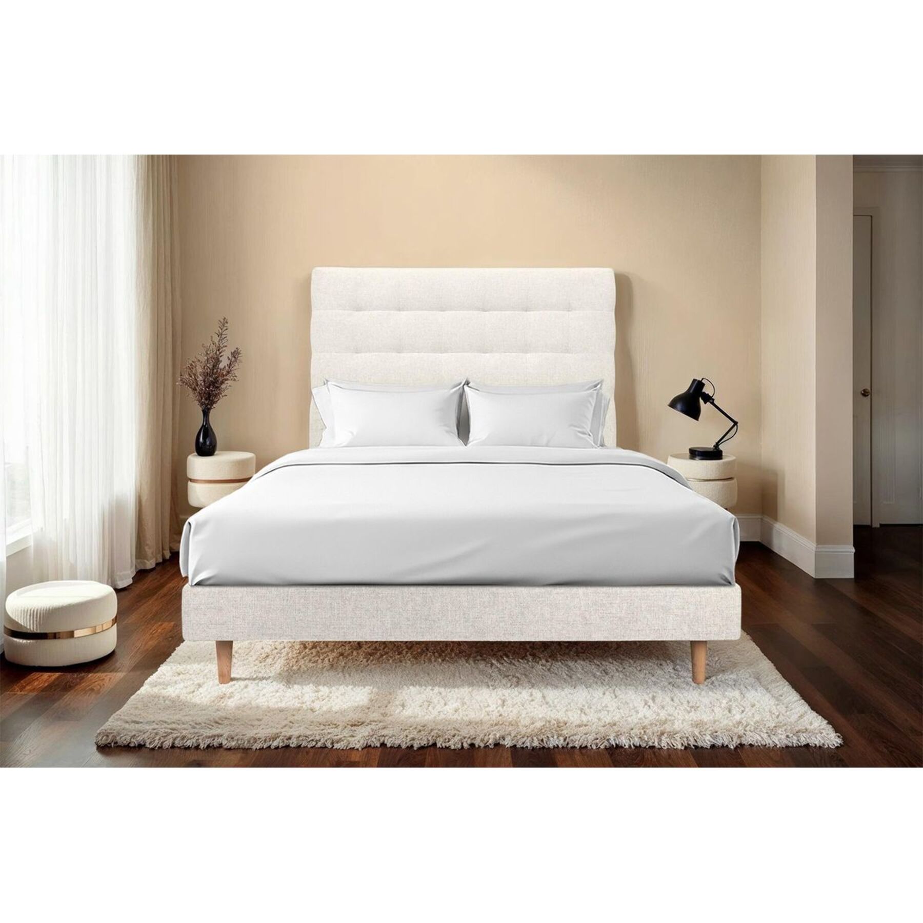 Lit avec tête de lit capitonnée tissu et sommier kit Ep14