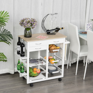 Chariot de service desserte de cuisine à roulettes multi-rangements 92L x 37l x 82H cm MDF imitation chêne clair pin blanc