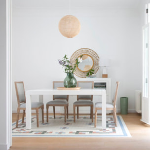 Table à manger extensible Gael -bois massif et panneau de mdf-couleur laqué blanc mat 140 x 78 x 90 cm