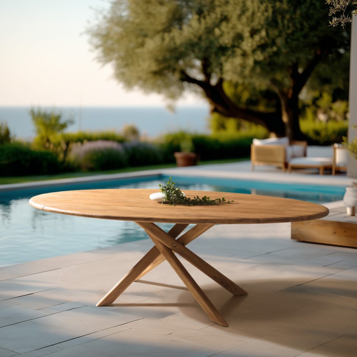 COLINE - Table à manger de jardin ovale 240x120cm en bois de teck recyclé (2 COLIS)