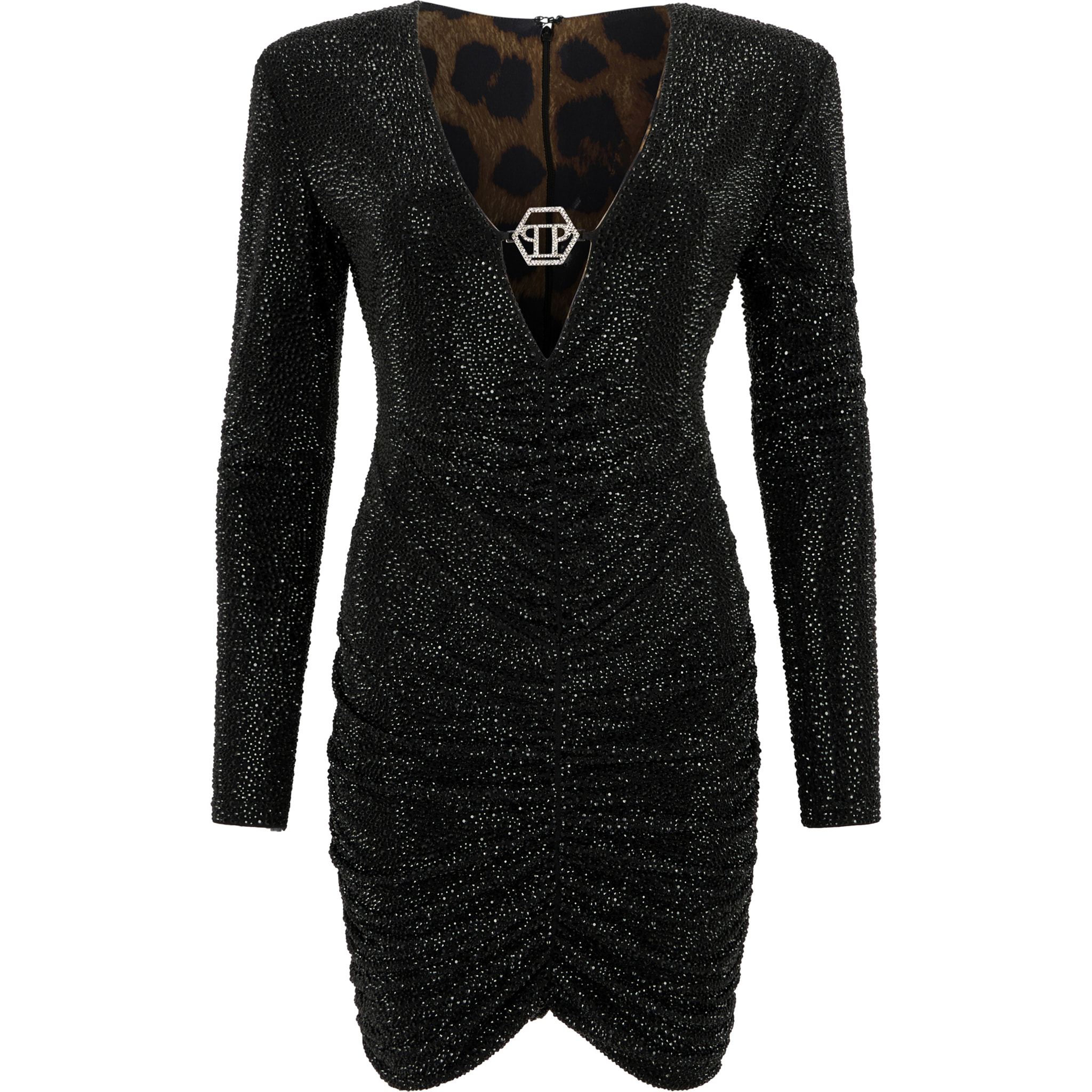 PHILIPP PLEIN Long Sleeve Mini Dress All-Over Strass