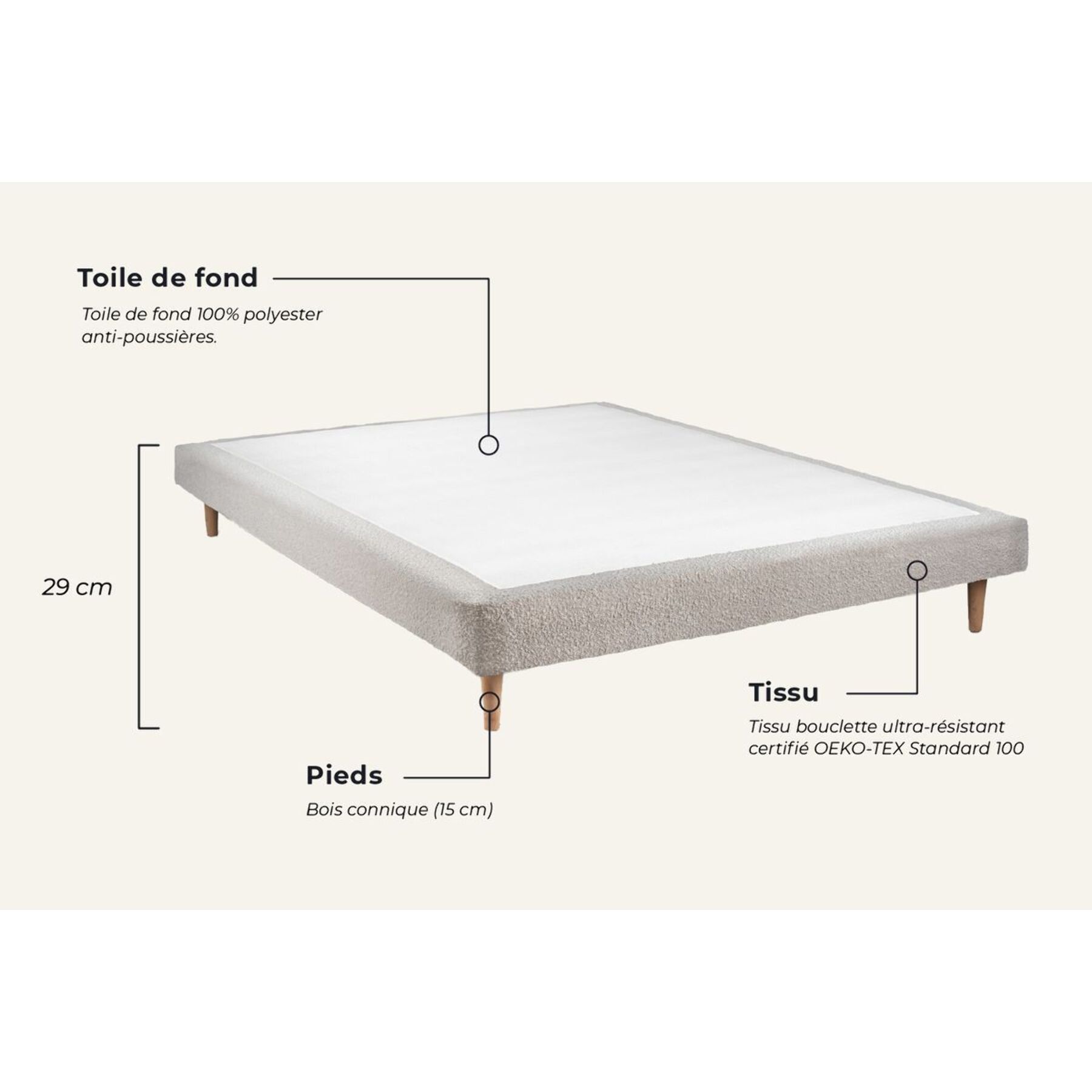 Lit Windsor Sommier bouclette - pieds bois