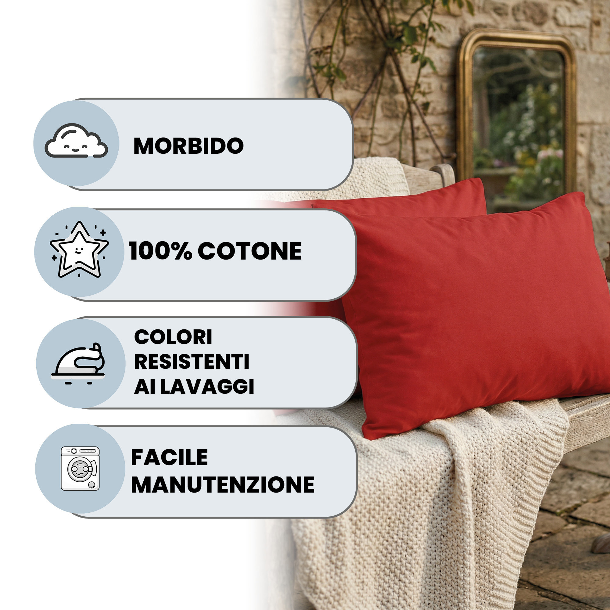 COPPIA FEDERE MAX COLOR, 100% Cotone, Made in Italy - ROSSO
