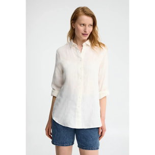 Camicia bianca in lino relaxed fit con ricamo Polo Club