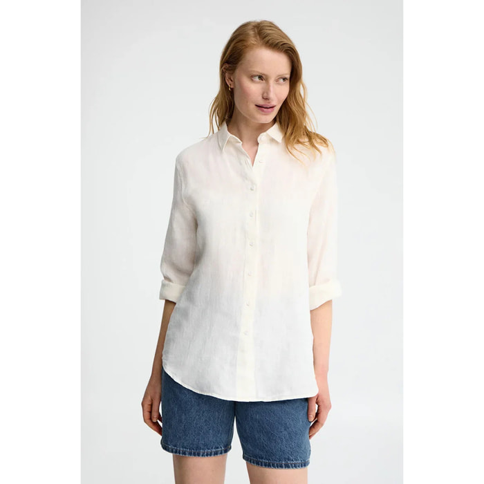 Camicia bianca in lino relaxed fit con ricamo Polo Club