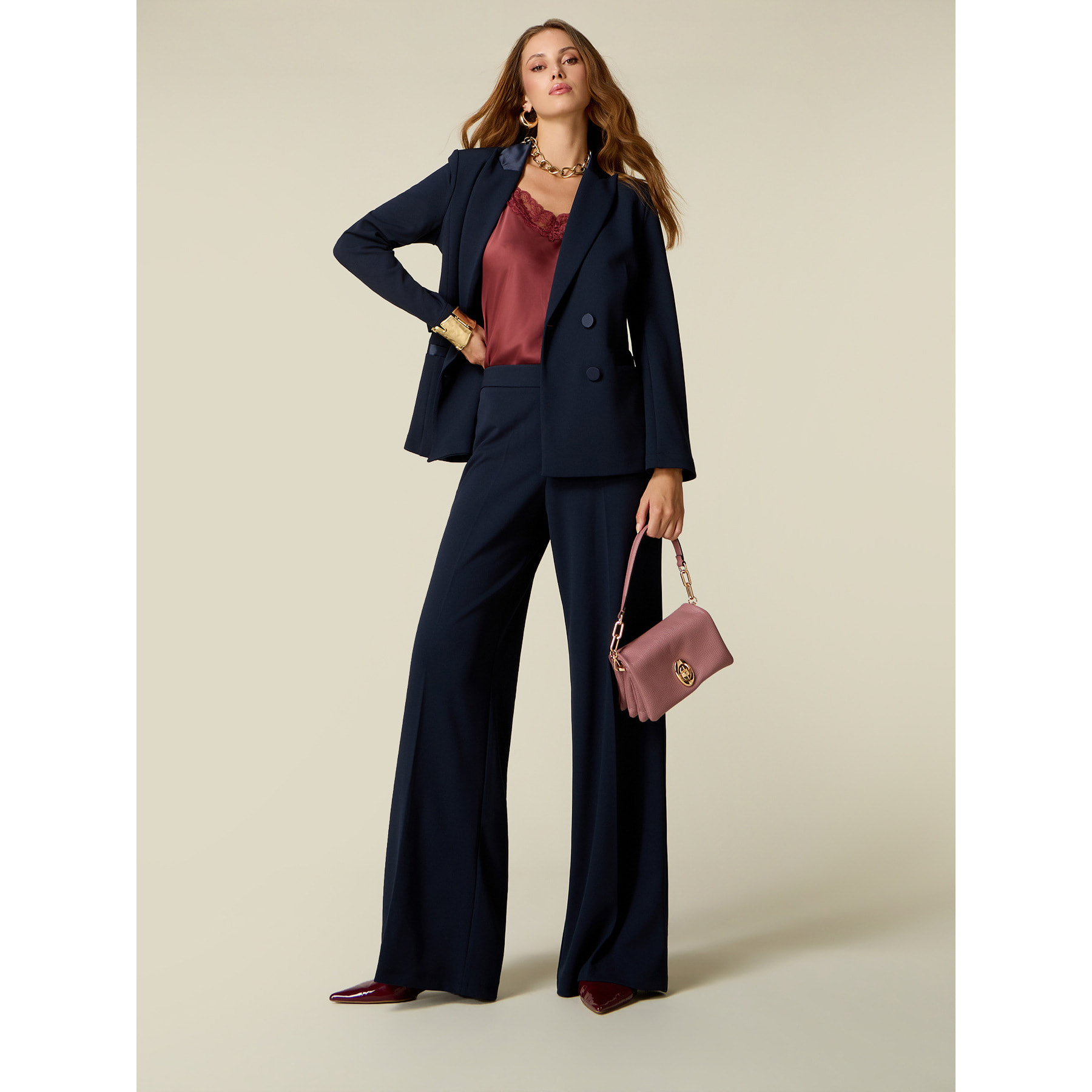 Oltre - Pantaloni palazzo in tessuto crêpe - Blu