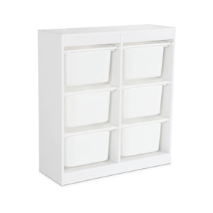 Meuble de rangement enfant. blanc. 6 bacs de rangement en plastique
