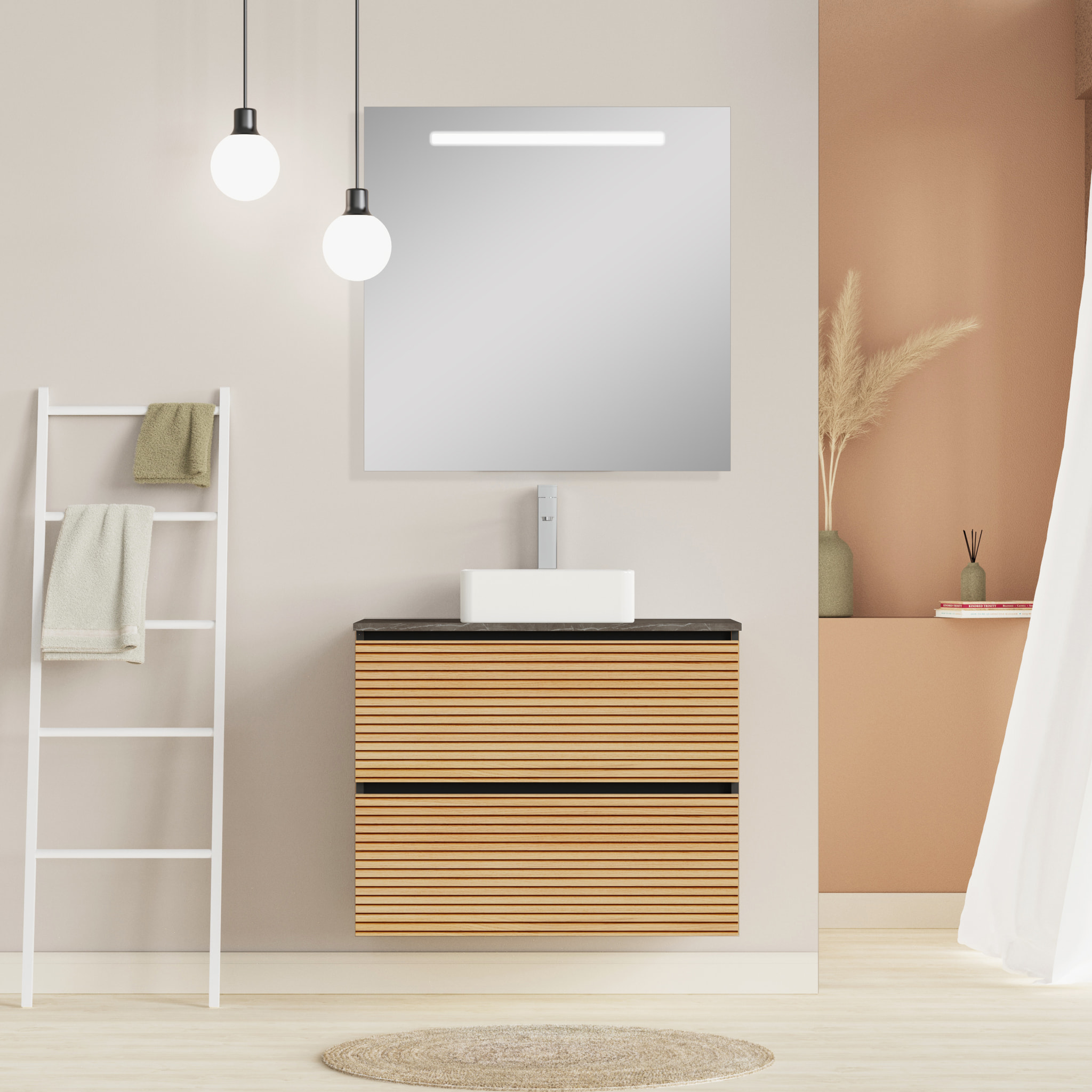 Ensemble de salle de bain BAMBU 2C, Alday, 80 cm, Solomon/Noir
