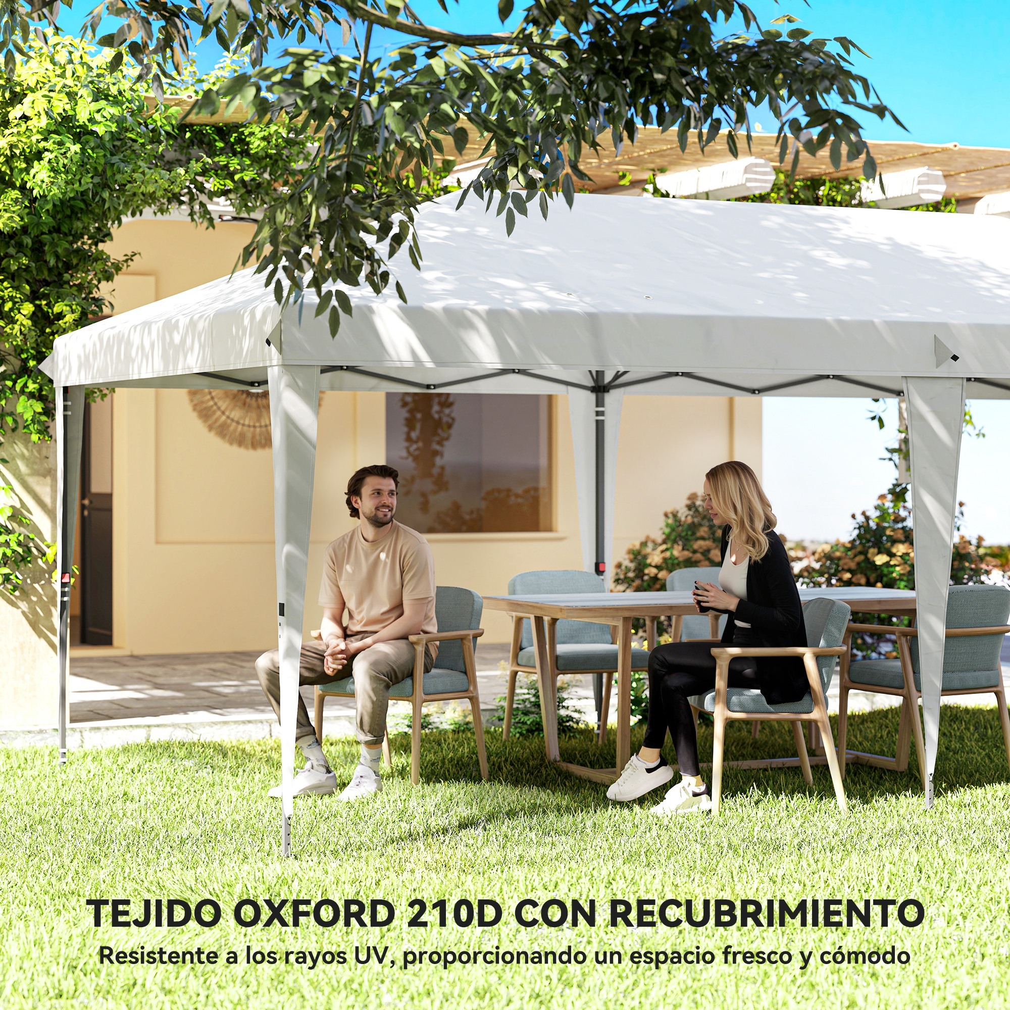Carpa Plegable 6x3 m, Pop-up, con 4 Laterales Desmontables, Cenador de Jardín con 2 Ventanas Visibles, Bolsa de Transporte, Impermeable, Anti-UV, Gazebo para Camping, Fiestas, Exterior Blanco