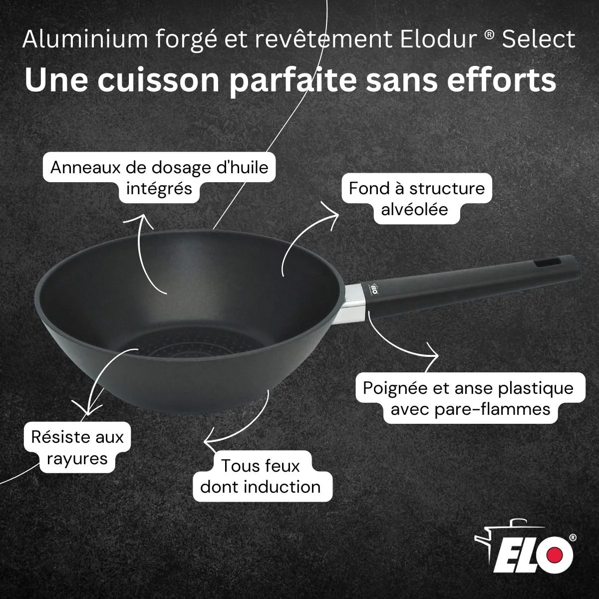 Wok 24 cm antiadhésif sans PFAS Elo Smart Wave