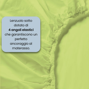 COMPLETO LETTO MAX COLOR, 100% Cotone, Made in Italy - VERDE ACIDO