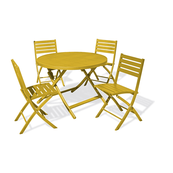 MARIUS - Ensemble repas de jardin 4 places en aluminium Jaune moutarde