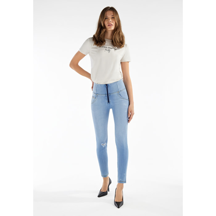 Jeans push up WR.UP® superskinny con vita alta in denim navetta con strappi