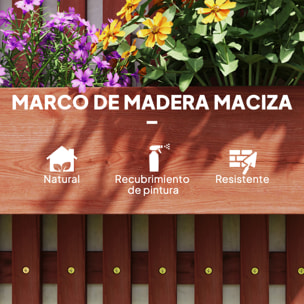 Jardinera de Pared con Enrejado, Jardinera Exterior Grande de Madera con 3 Macetas Móviles y Orificio de Drenaje, para Exterior, Jardín, Terraza, Patio, 60x16x80 cm, Marrón