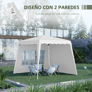 Carpa Plegable con 2 Paredes Laterales 2,89x2,89 m Cenador Pabellón de Jardín con Altura Ajustable y Bolsa de Transporte Protección UV50+ para Exterior Patio Blanco