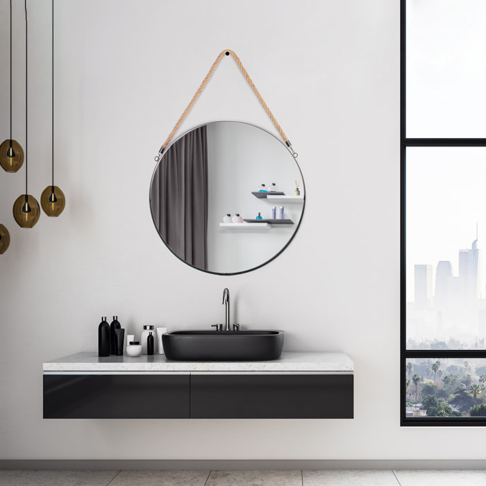 Miroir Rond Noir Anse Jonc 50cm