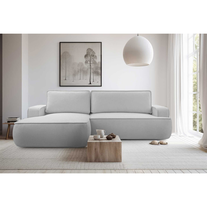 Nessino - canapé d'angle gauche 4 places - convertible avec coffre - en tissu texturé - Gris clair