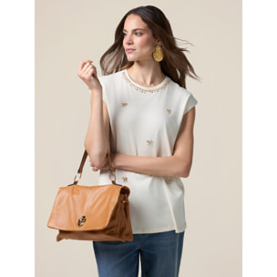 Oltre - T-shirt in jersey con charms - Bianco