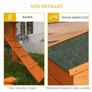 Conejera de Madera 150x45x85 cm Jaula para Conejos Grande con Techo Asfáltico Bandeja Extraíble y Escalera para Exterior Natural