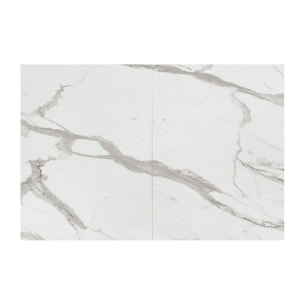 Tavolino CAMOGLI in legno, finitura bianco statuario e base in metallo nero trasformabile, 120x80 cm - 220x80 cm