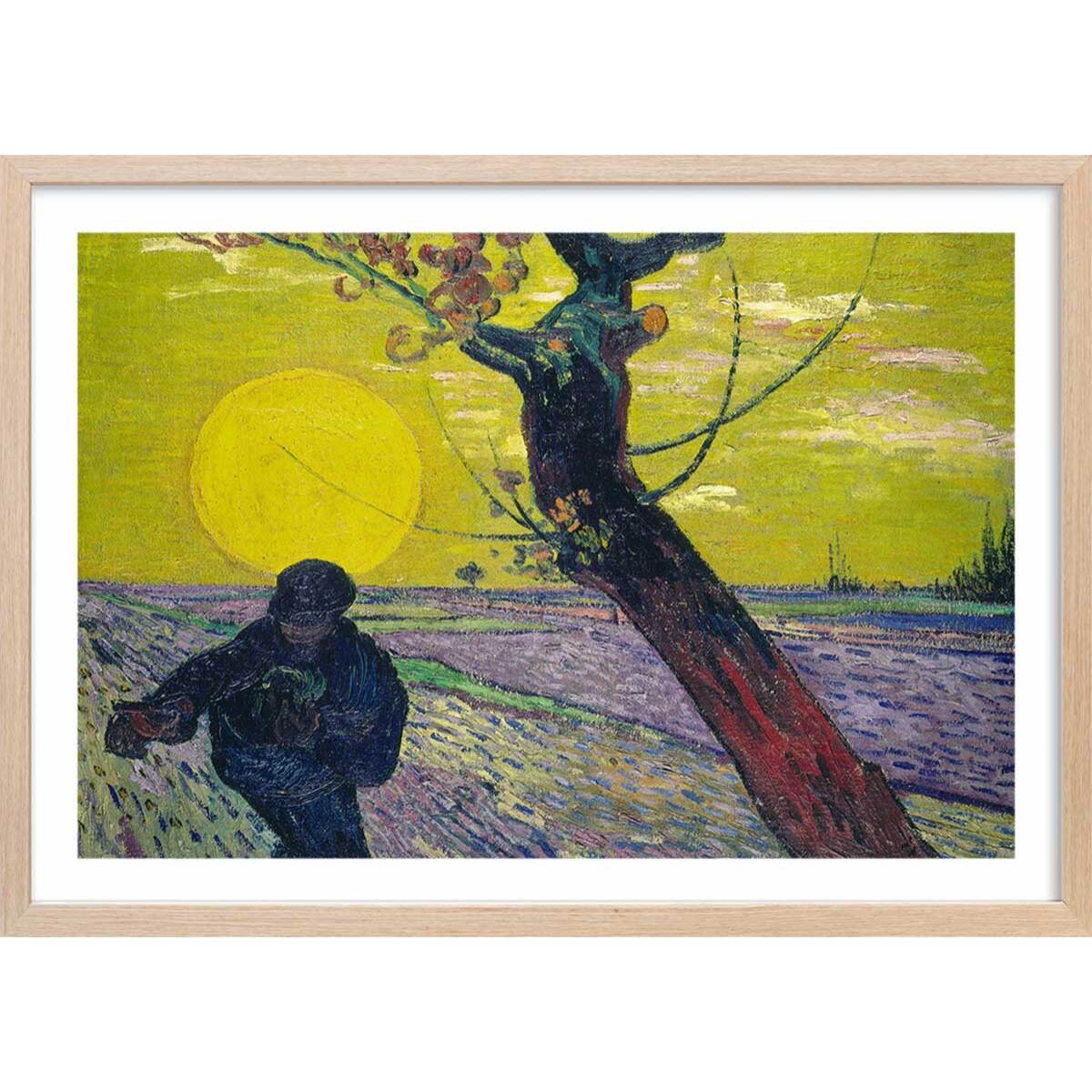 Poster Le semeur au soleil couchant - Vincent Van Gogh Affiche + cadre en bois - Chêne