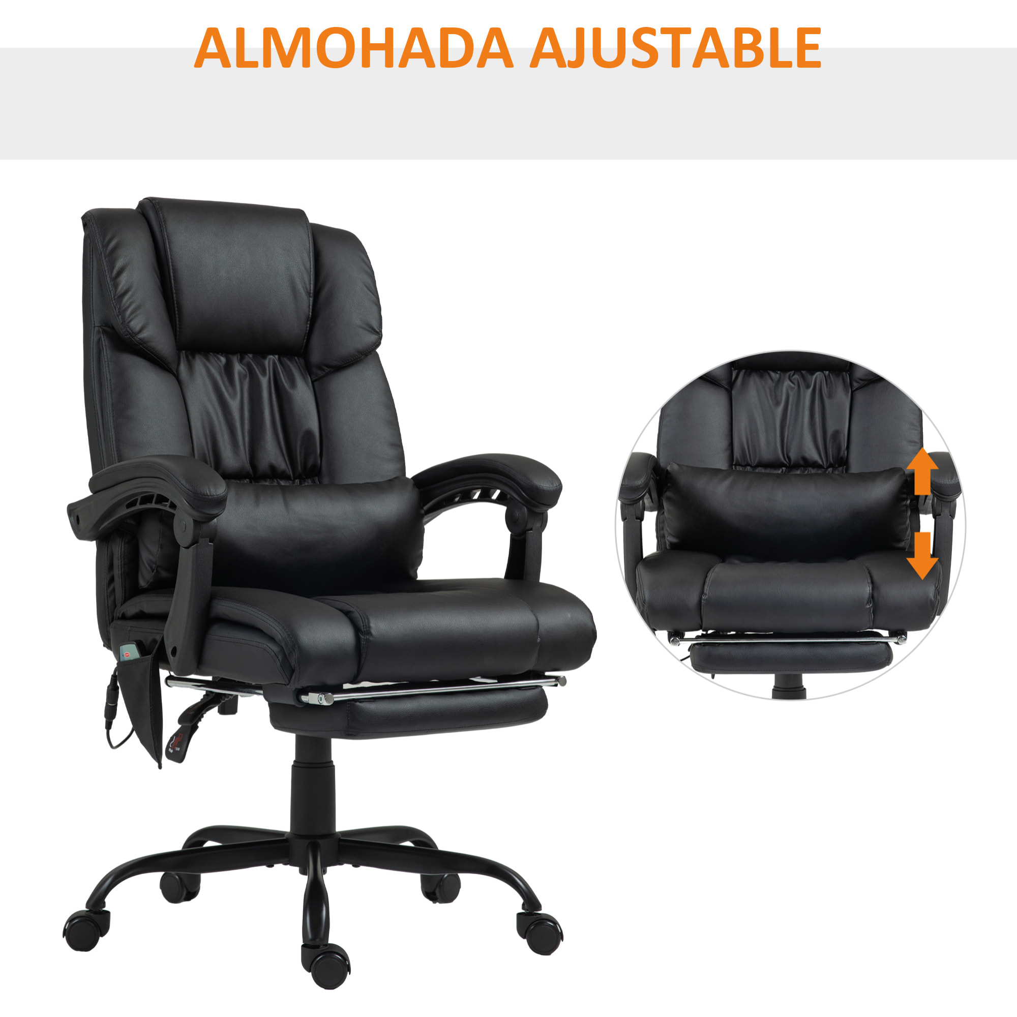 Silla de Oficina con Masaje de 6 Puntos Silla de Escritorio Giratoria con Respaldo Alto Reclinable Altura Ajustable Reposapiés y Mando a Distancia