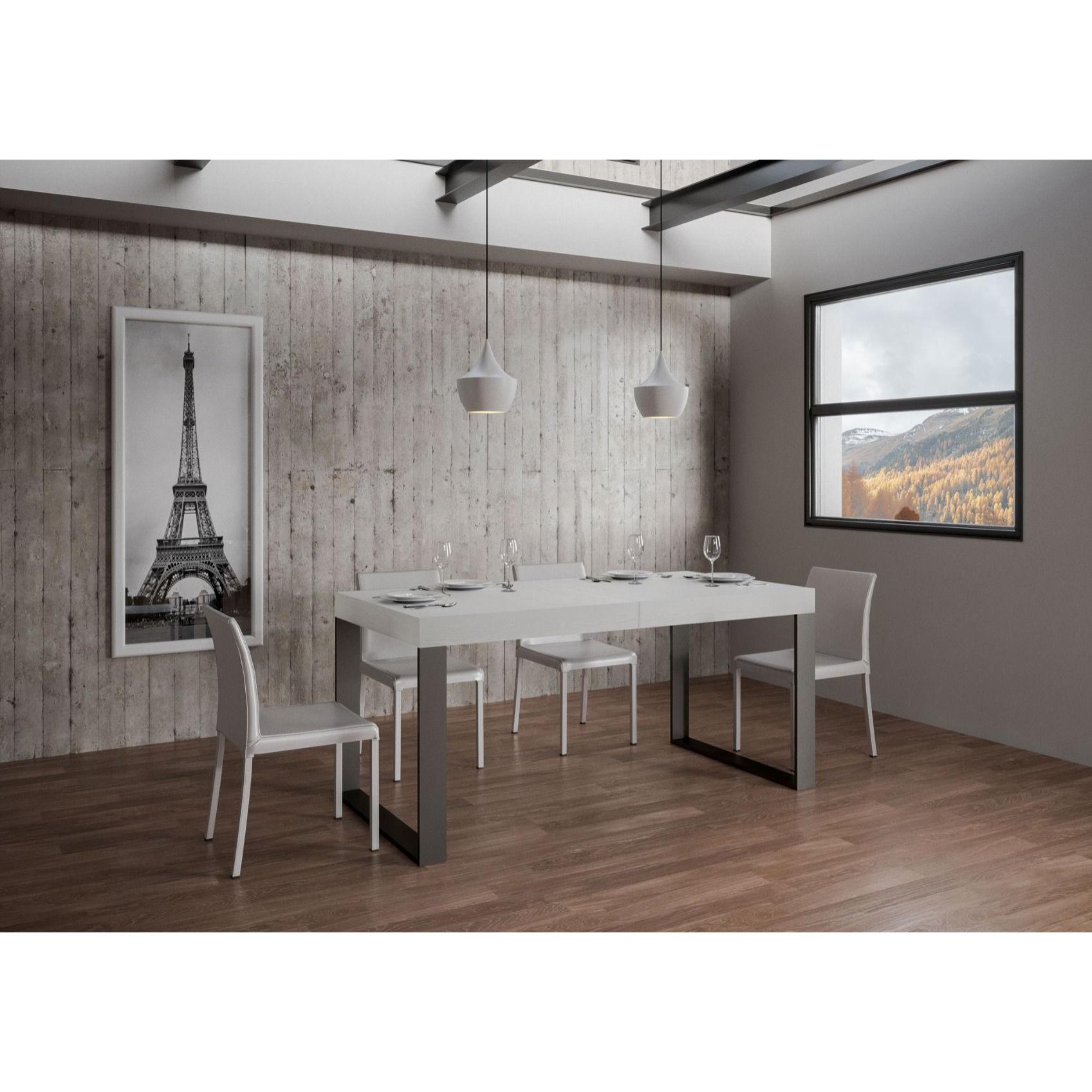 Mesa extensible 90x160/420 cm Tecno Premium Fresno Blanco estructura Antracita