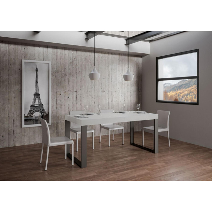 Mesa extensible 90x160/420 cm Tecno Premium Fresno Blanco estructura Antracita