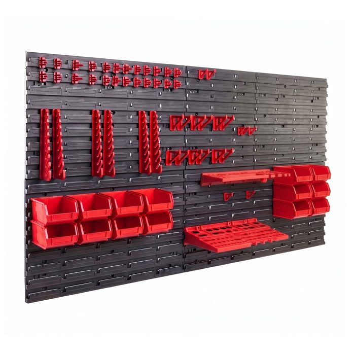 Peg Large - 6 Pannelli Forati Portautensili da Officina 98 Pezzi Porta attrezzi Portaoggetti da Parete in Plastica Nero