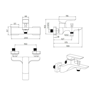 Brevis mitigeur baignoire mural à levier 150 mm, sans ensemble de douche, chrome (SATBSBRE222)