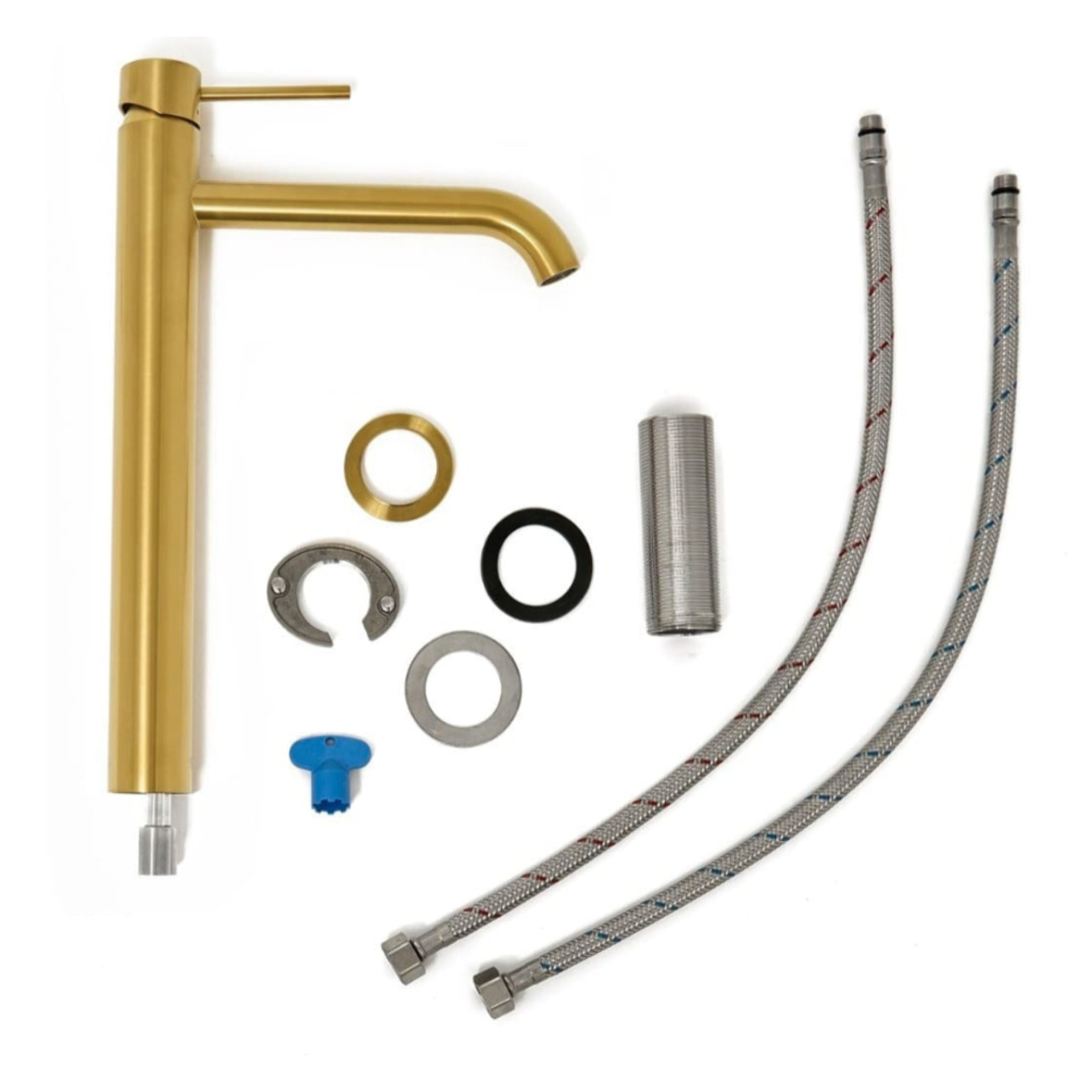 Aurum set mitigeur lavabo haut inox + mitigeur cuisine Ceramia Timeless acier inoxydable, douchette extractible (SATBA285BG)