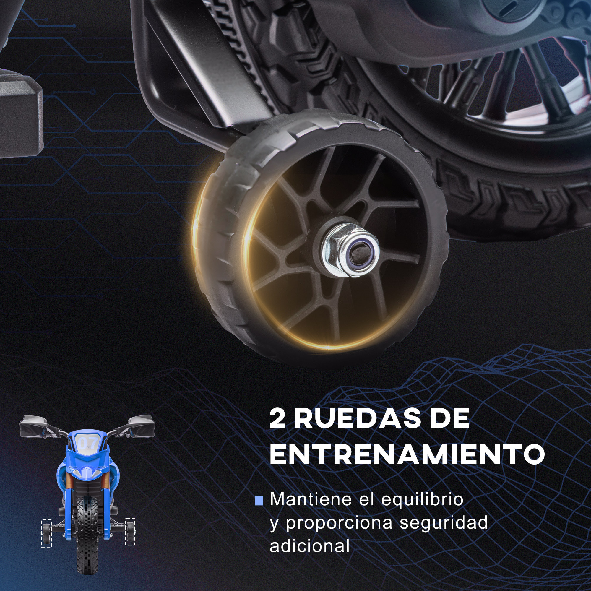 Moto Eléctrica para Niños de +3 Años Moto de Batería para Niños 6V con Ruedas de Entrenamiento y Bocina Moto para Niños Carga 30 kg Azul