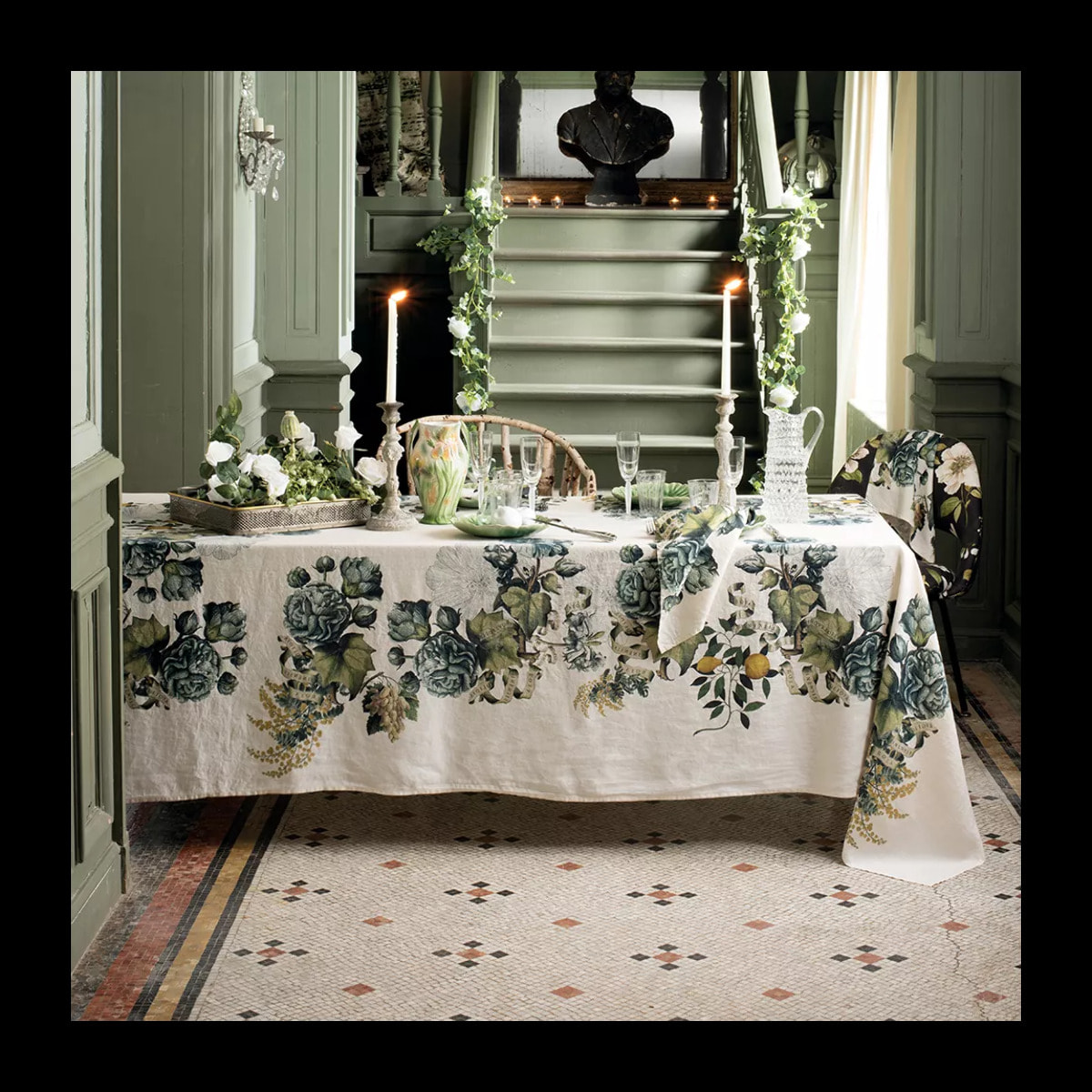 Nappe lin & coton lavé 190 g/m² imprimé multicolore Giardino naturel